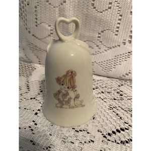 Precious Moments Porcelain Bell with heart shaped handle girl with goose 1985